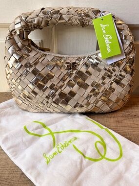 NWT Sam Edelman 100% Leather Metallic Gold Woven Hobo Shoulder Bag